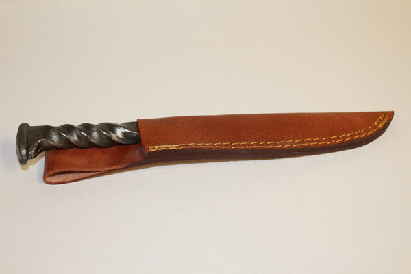 Hand Forged Railroad Spike Knife with Leather Sheath — The Copper Fox  Gallery